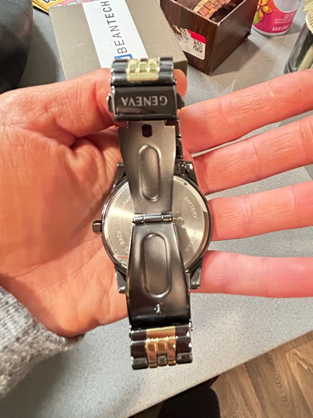 Geneva Men’s Two-Tone Silver and Gold Bracelet Brown Dial Watch